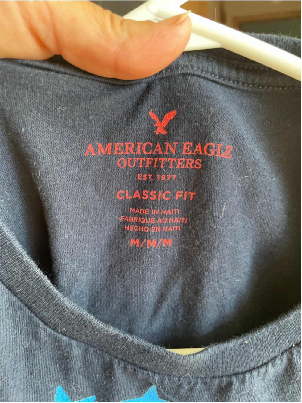 Men's American Eagle Navy Graphic Tee M with Red & Blue Eagle - Picture 2 of 2